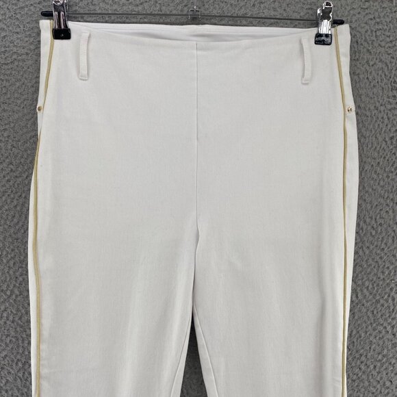 Lysse Jeans Womens Large White Jeggings Stretch Pull On Capri Gold Side Stripe - Picture 2 of 11